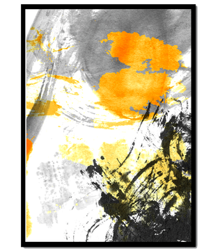 Abstract yellow and black watercolor splash with dynamic brushstrokes