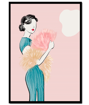 Elegant woman in vintage dress with pink background
