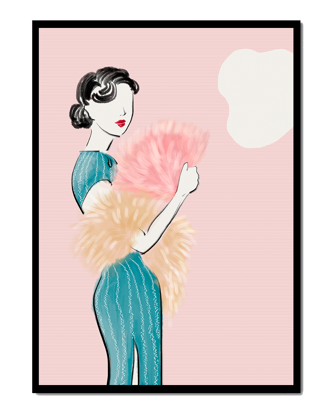 Elegant woman in vintage dress with pink background