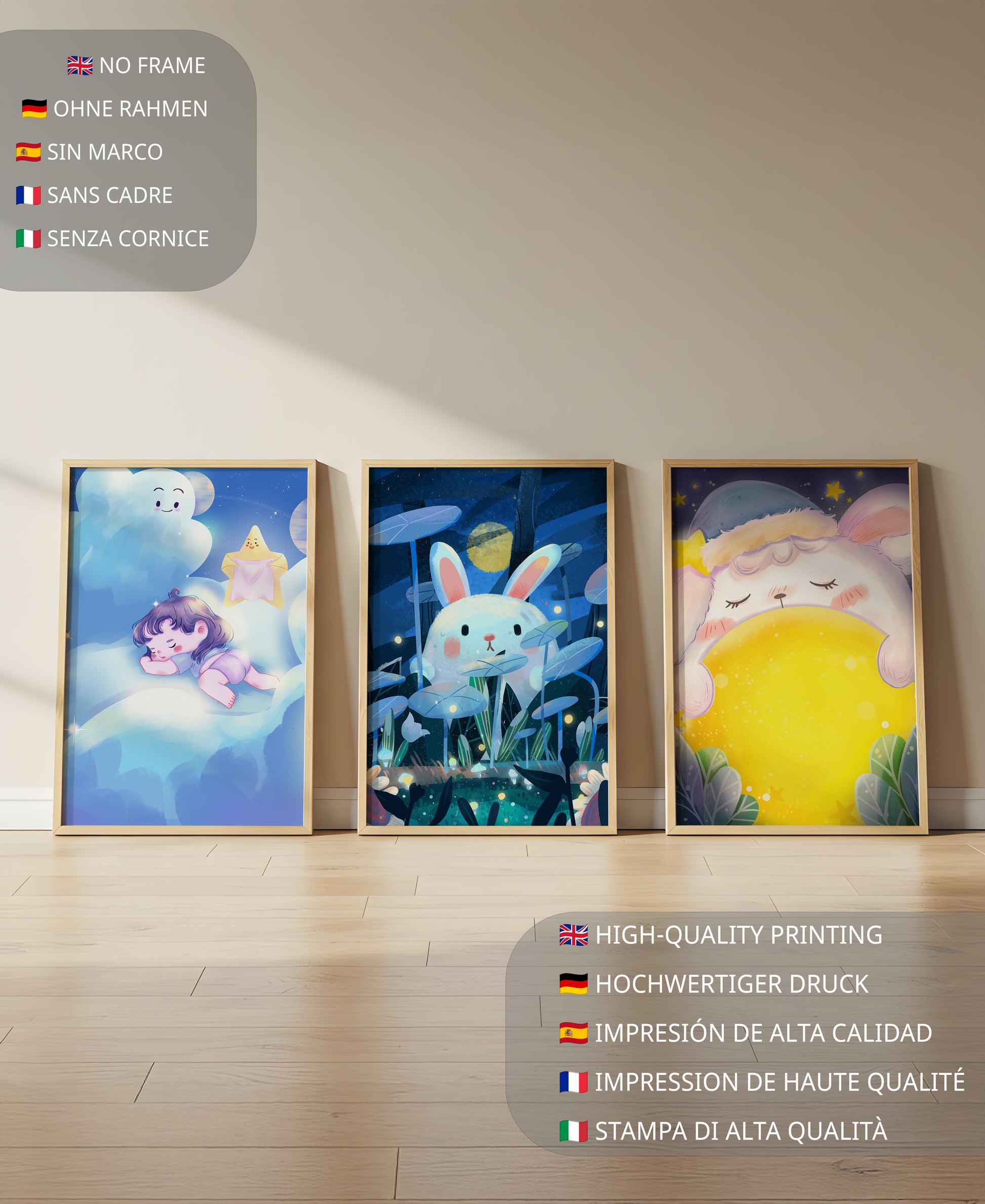 Illustrations de lapin et d'enfant dans un environnement nocturne