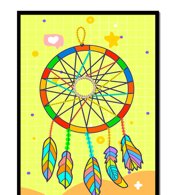 Colorful dreamcatcher on a vibrant yellow background