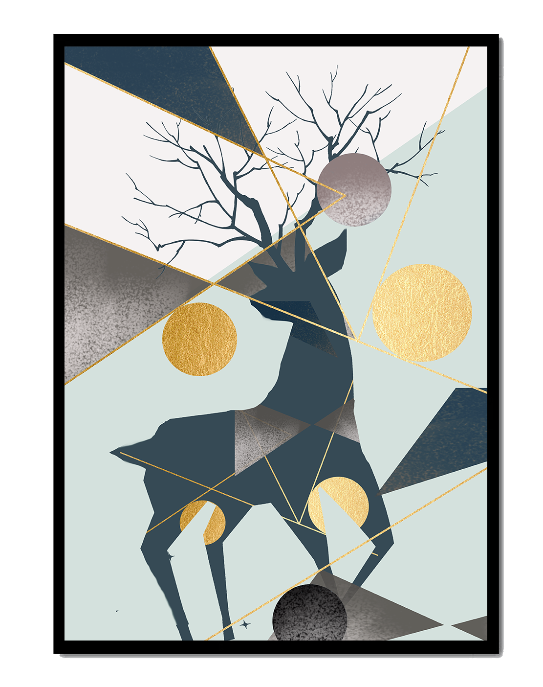 Geometric Deer with Gold and Abstract Elements