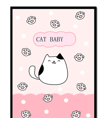 Adorable cat baby illustration with cute paw prints and polka dots