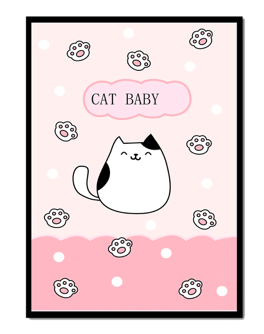 Adorable cat baby illustration with cute paw prints and polka dots