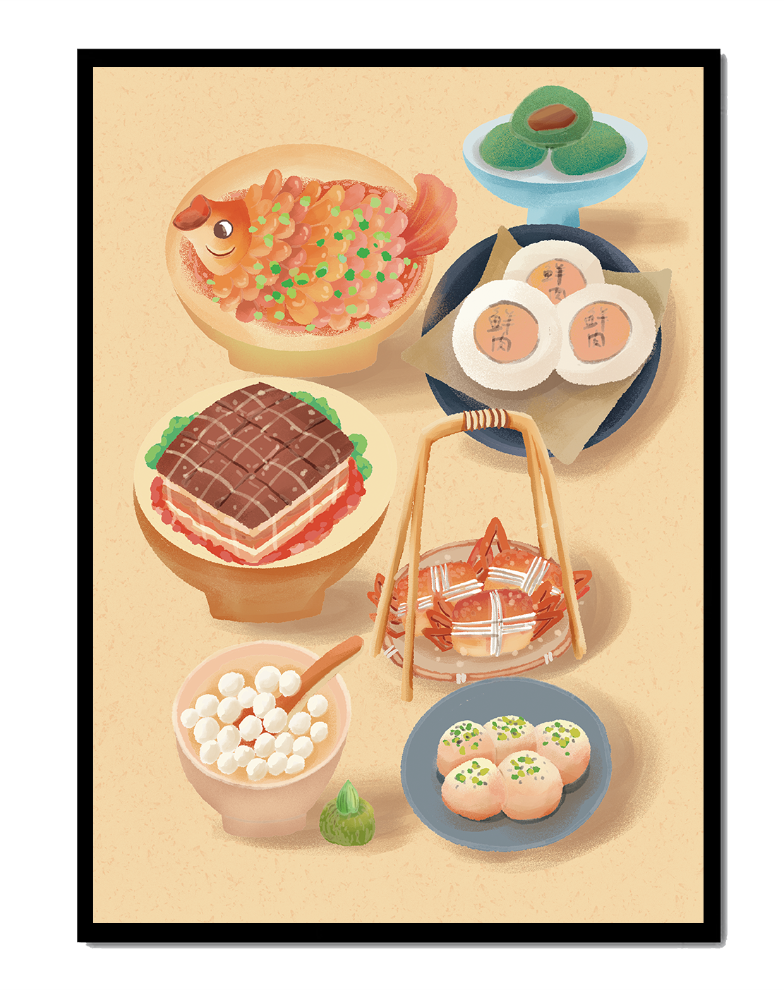 Colorful Chinese Cuisine Illustration with Various Dishes