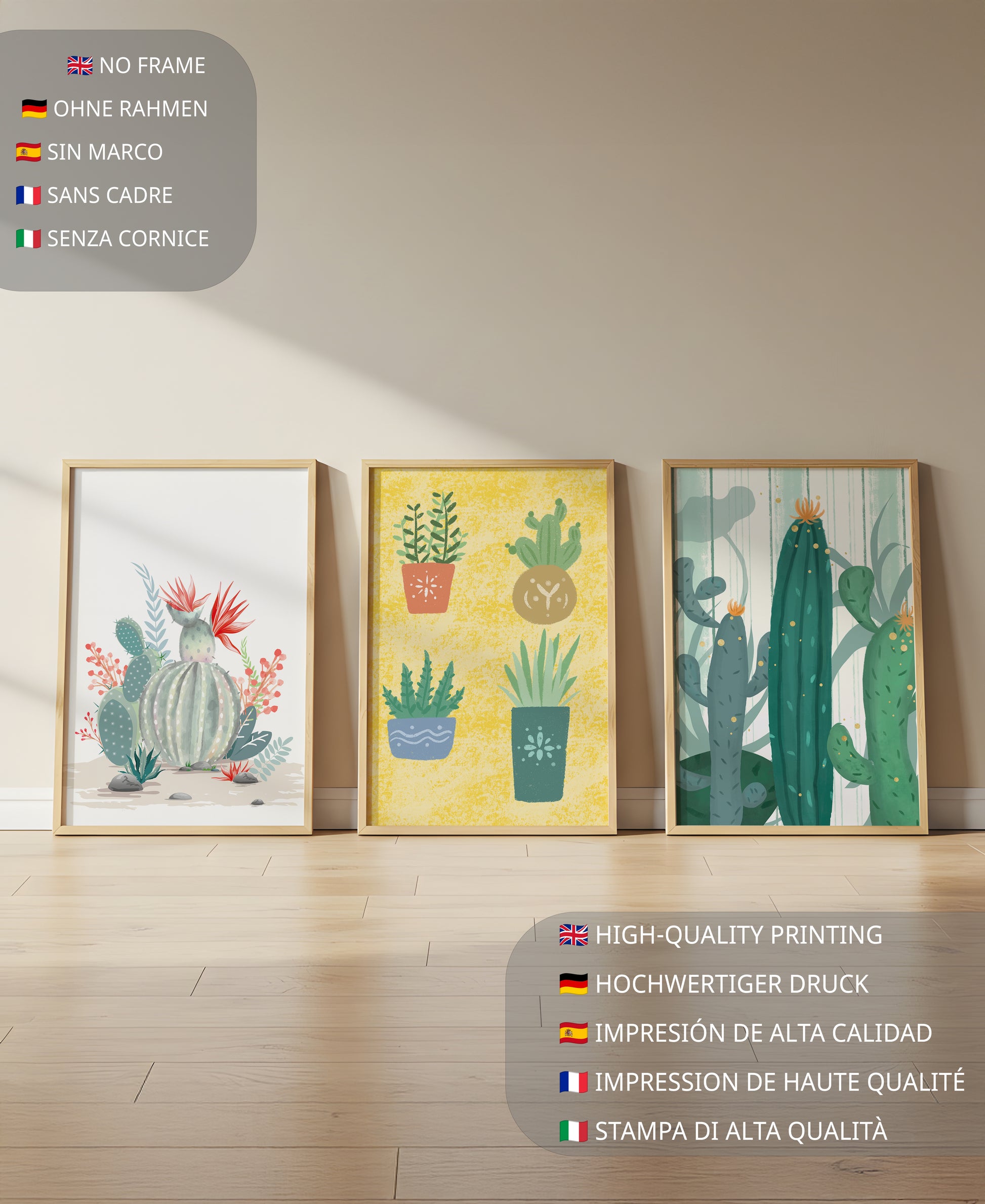 Conjunto De Impresiones De Cactus Sin Marco En Interior