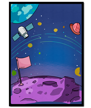 Illustration of outer space scene with planets and satellite