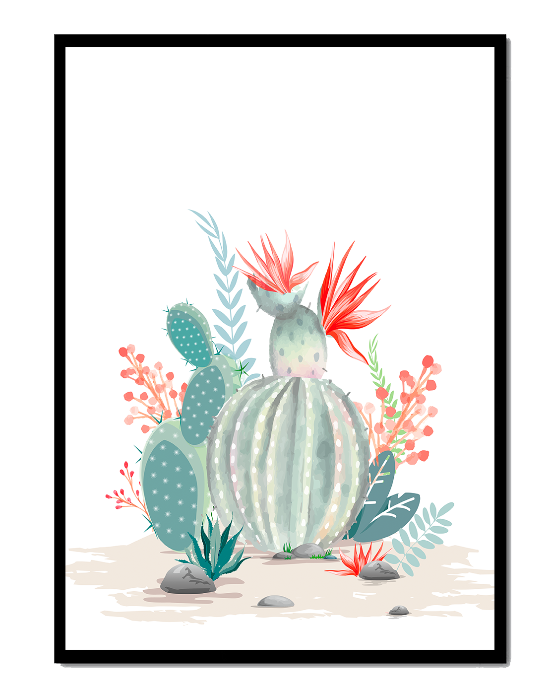 Colorful Cactus Arrangement With Red Blooms And Desert Plants - Mi tienda