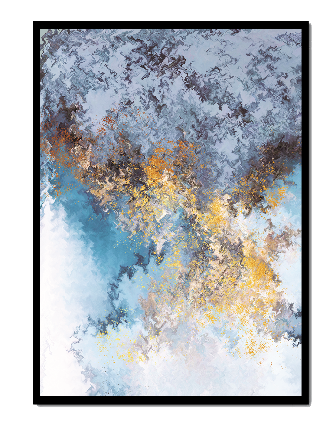 Abstract Blue and Gold Wave Pattern Art