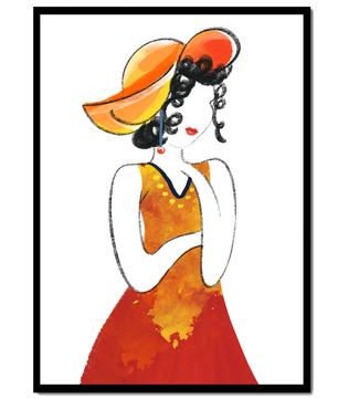 Elegante Frau in einem lebendigen Hut und Kleid Illustration