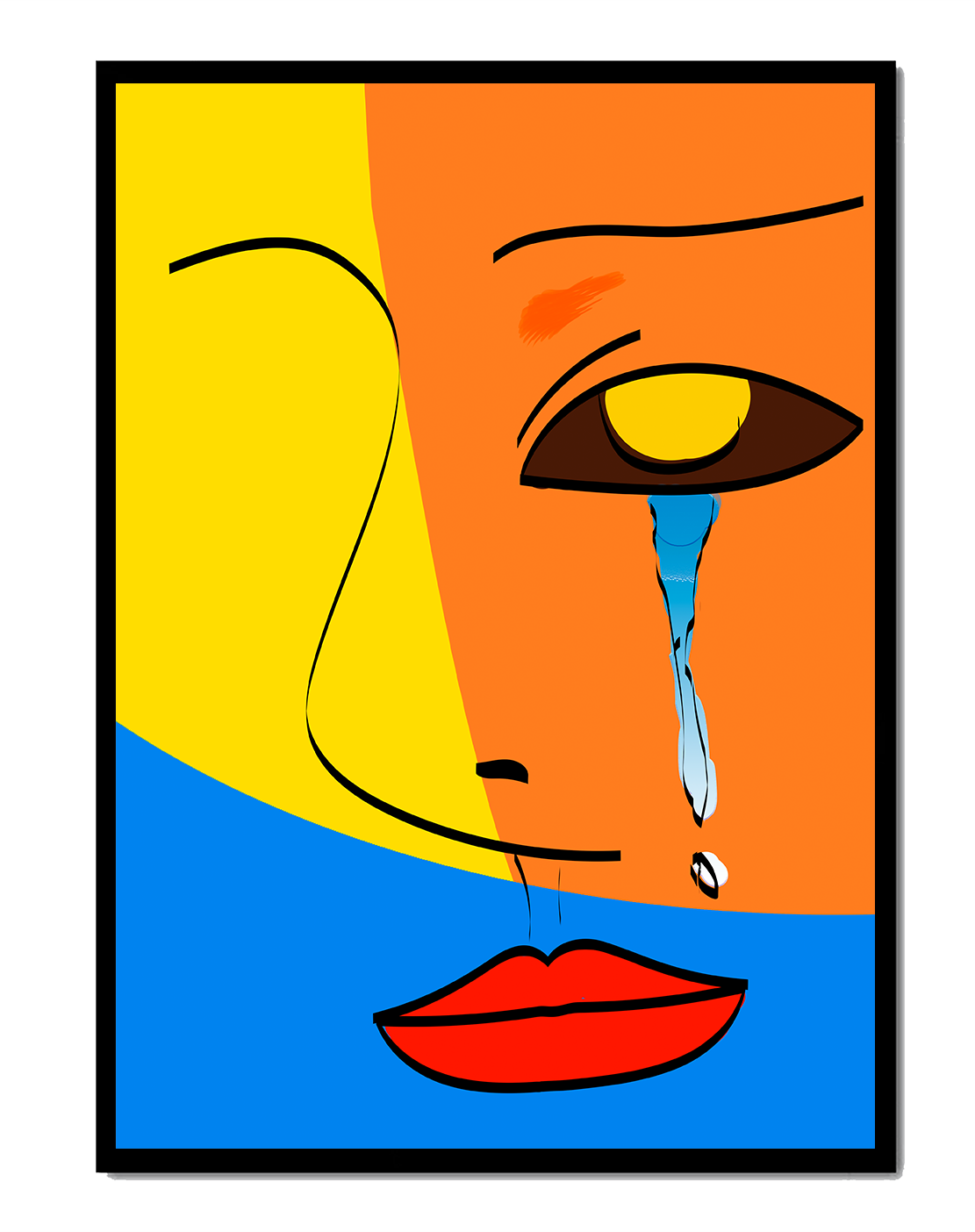 Colorful abstract face art with tear in modern style