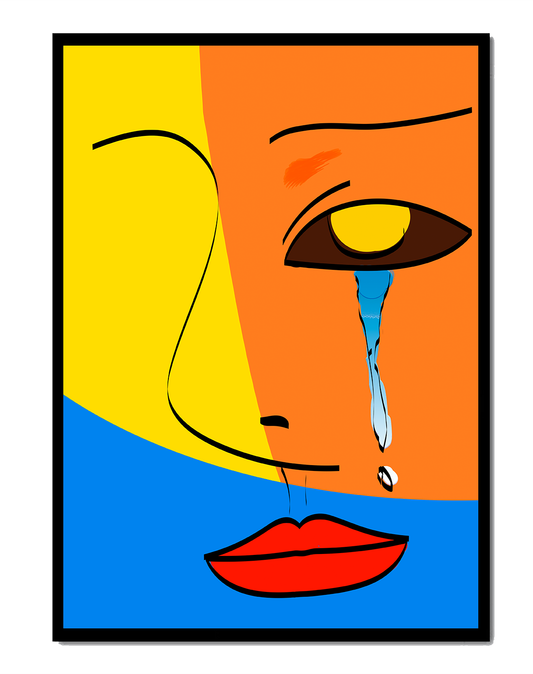 Colorful abstract face art with tear in modern style