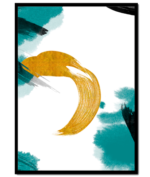 Abstract Gold and Teal Brush Strokes on White Background