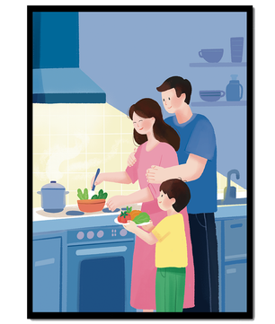 Family Cooking Together in a Modern Kitchen