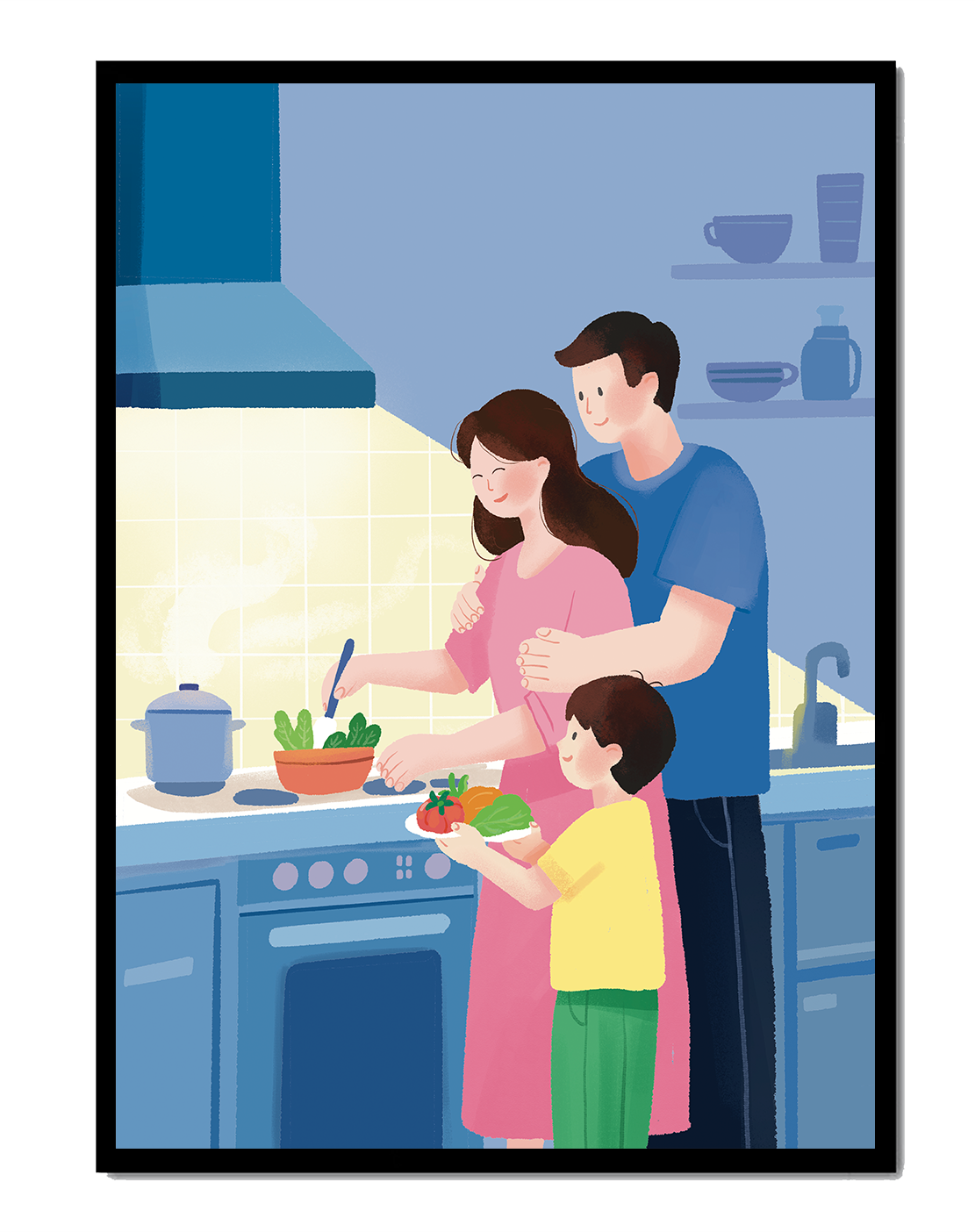 Family Cooking Together in a Modern Kitchen