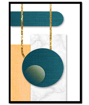 Abstract geometric design with gold accents and textured elements