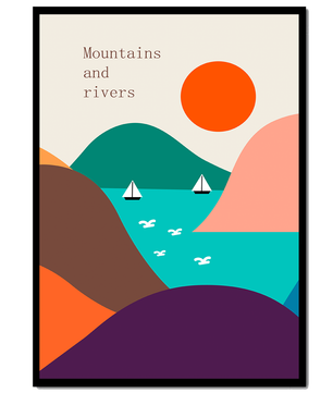 Abstract landscape with vibrant colors and geometric shapes