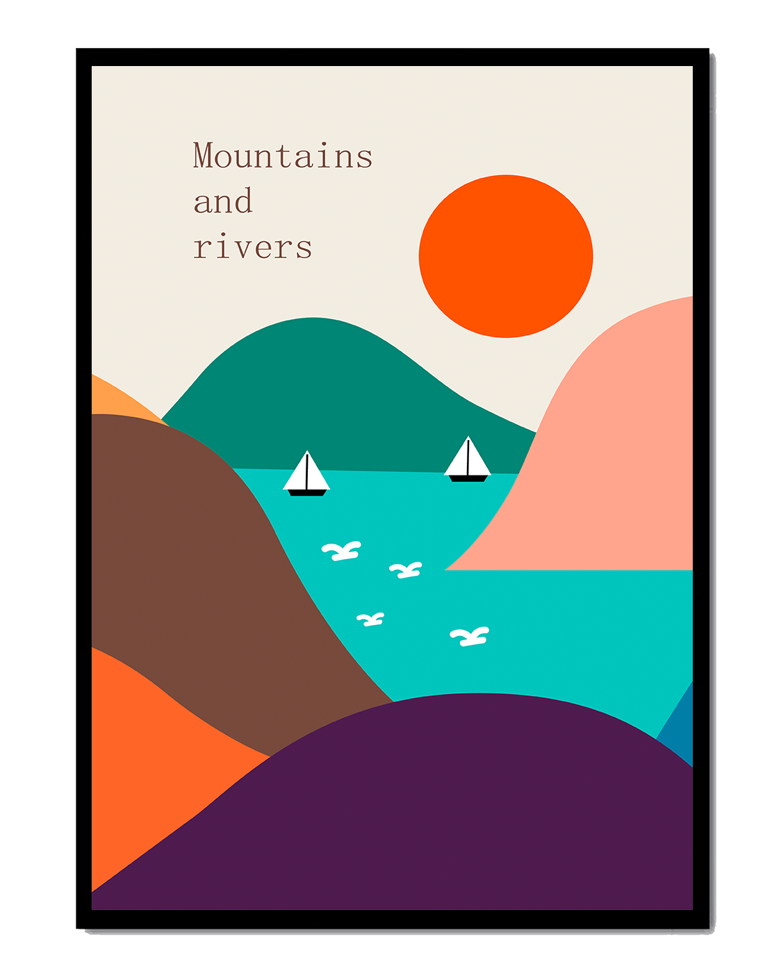 Abstract landscape with vibrant colors and geometric shapes