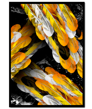 Abstract Composition with Yellow and White Feathers on a Black Background - Mi tienda