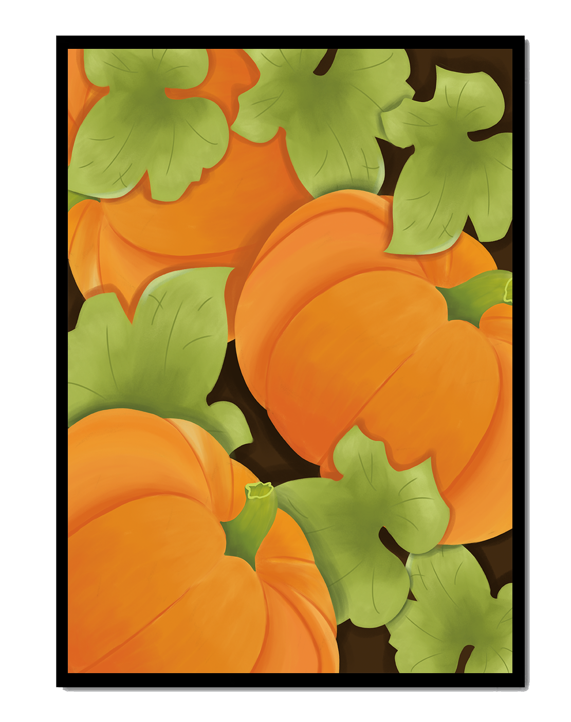 Colorful Pumpkin Pattern With Green Leaves