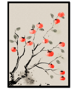 Elegant botanical illustration with vibrant red fruit on branches