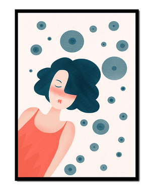 Dreamy Female Portrait with Abstract Circles in Modern Art Style - Mi tienda