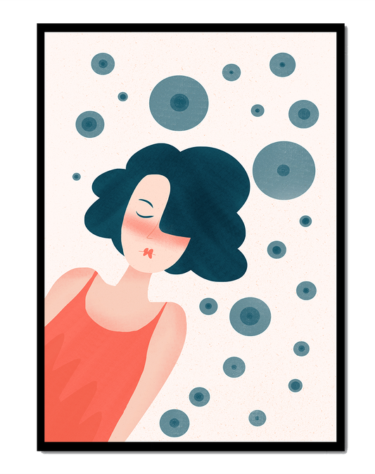 Dreamy Female Portrait with Abstract Circles in Modern Art Style