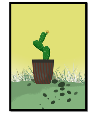 Illustration of a potted cactus with flower on soft background