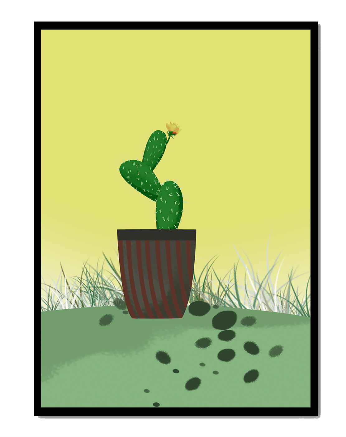 Illustration of a potted cactus with flower on soft background