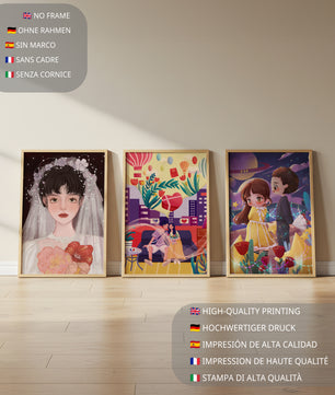 Ensemble de trois illustrations artistiques au style coloré