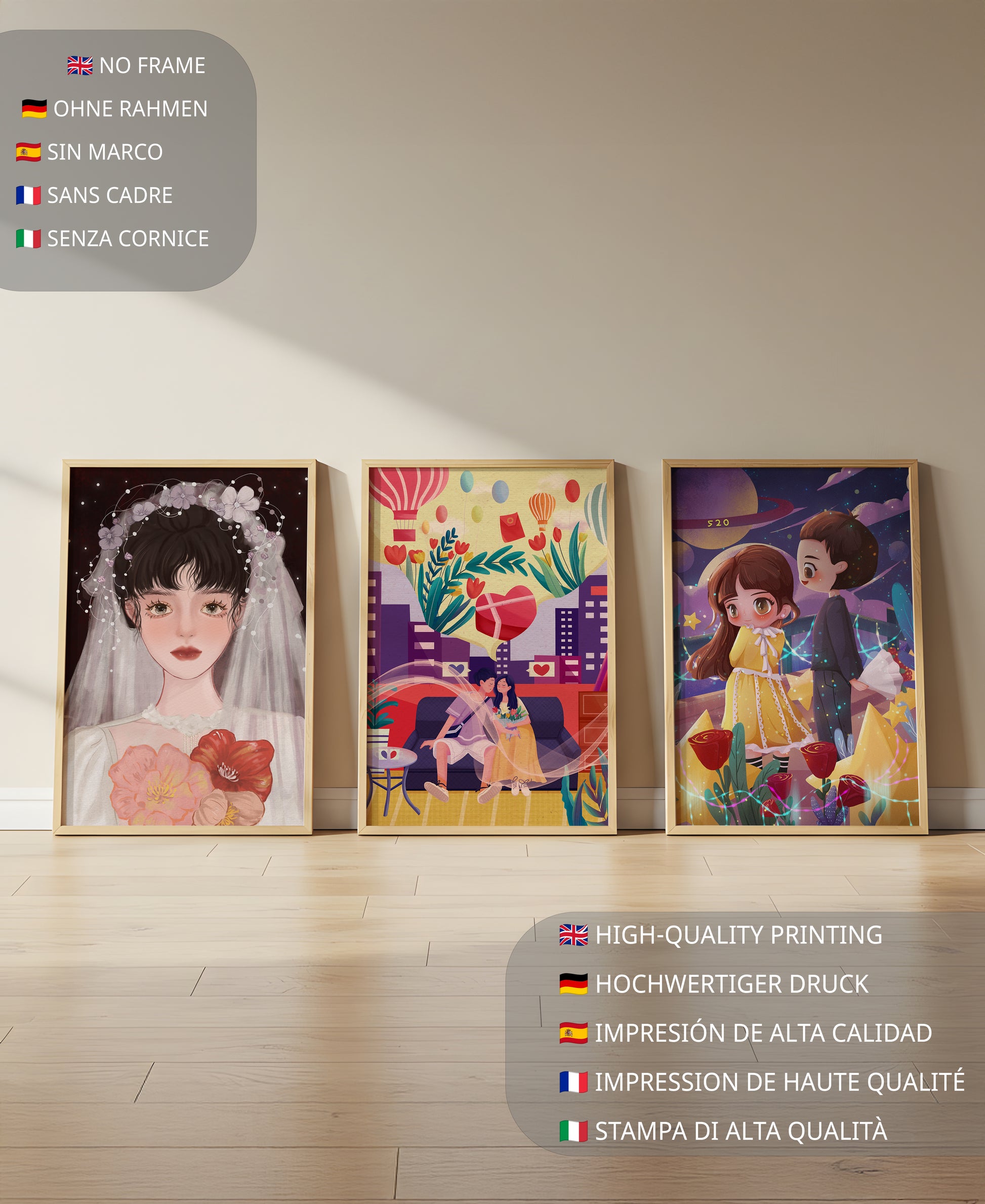 Conjunto De Tres Ilustraciones Artísticas Con Estilo Colorido