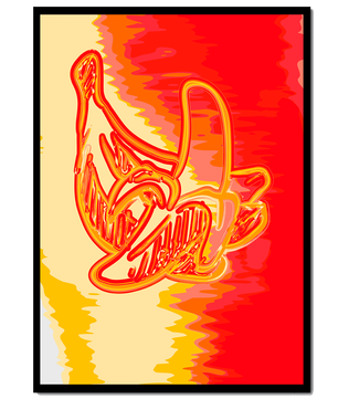 Abstract banana art with vibrant red and orange hues