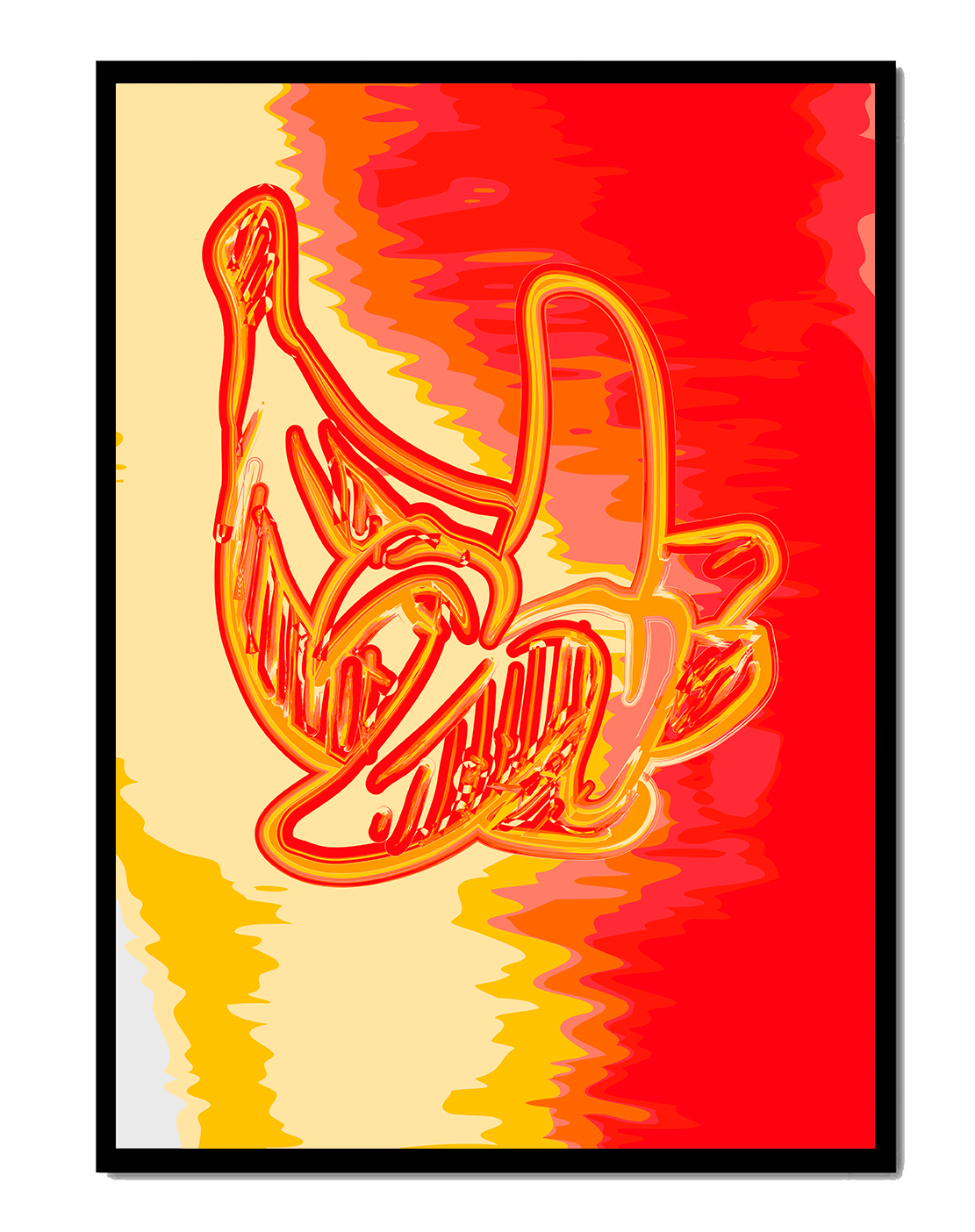Abstract banana art with vibrant red and orange hues