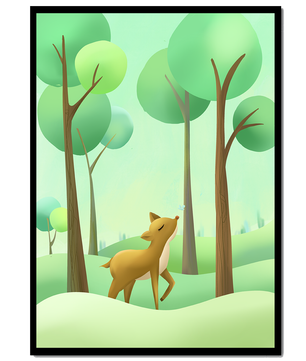 Gentle Deer and Butterfly in a Lush Forest Setting