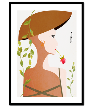 Elegant Abstract Portrait of a Woman with Floral Elements and a Large Hat - Mi tienda