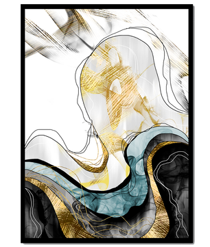 Arte abstracto con líneas fluidas y detalles dorados