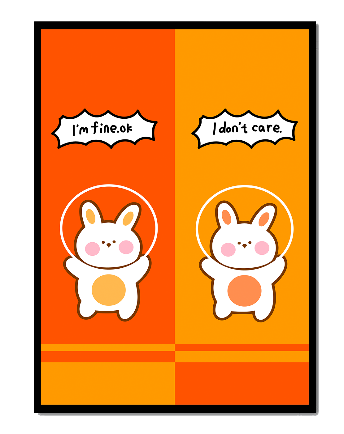 Adorable cartoon bunnies on vibrant orange and yellow background