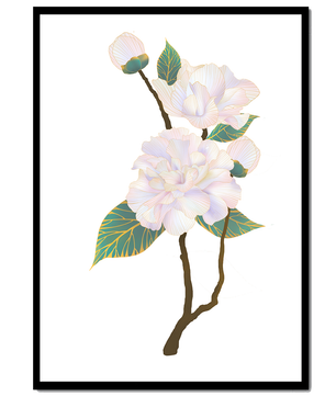 Delicate blooming flowers with lush leaves in elegant design