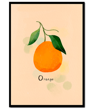 Illustration of a Single Orange with Leaves on a Textured Background - Mi tienda