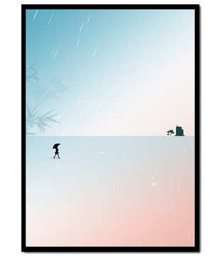 Paisaje Minimalista con Silueta en Ambiente Lluvioso