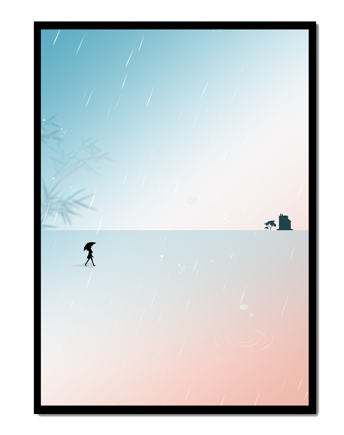 Paisaje Minimalista con Silueta en Ambiente Lluvioso