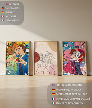 Ensemble d’œuvres d’art de couples en style Pop Art et ligne