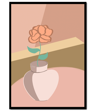 Ilustración abstracta de un jarrón con una flor en colores pastel