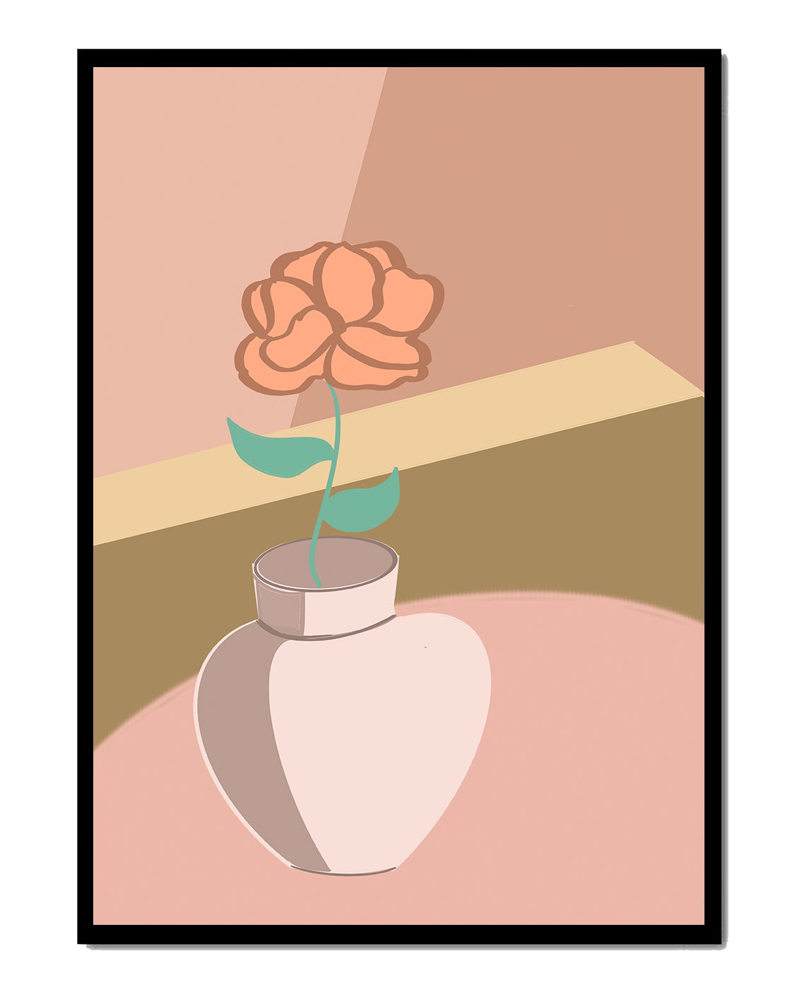 Ilustración abstracta de un jarrón con una flor en colores pastel