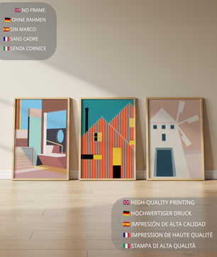Œuvres d'art moderne avec design architectural dans un environnement minimaliste