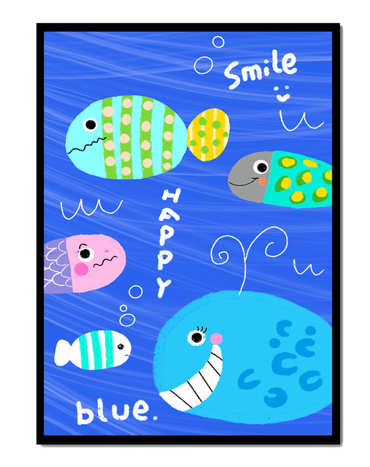 Colorful underwater scene with smiling cartoon fish