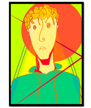 Colorful abstract portrait of a man with geometric shapes and bright background - Mi tienda