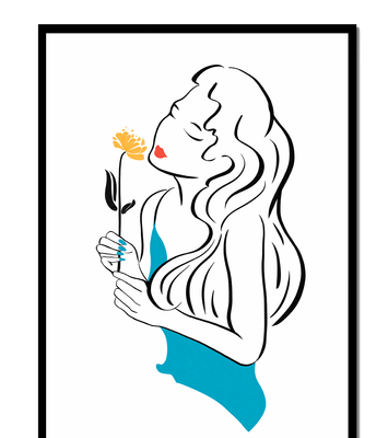 Stylized illustration of a woman with a flower and abstract elements