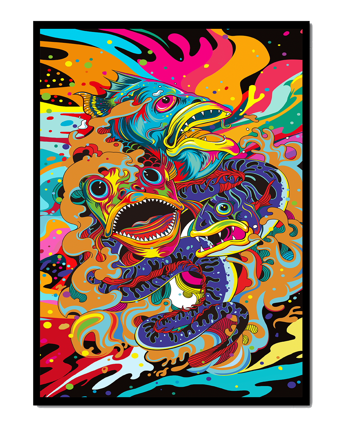 Colorful Abstract Fish Art with Vibrant Elements