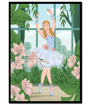 Elegant ballet dancer in a floral and botanical setting
